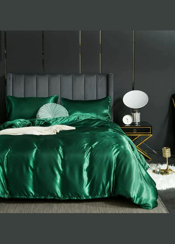 Постельное белье атласное Полуторный 150 x 210 см Зелёный + 4 x 50 x 70 (В141402-2) No Brand (306633119)