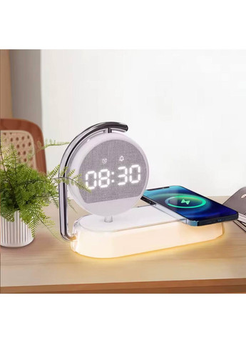 Нічник-годинник будильник K01T 3в1 з бездротовою зарядкою 15W / Настільна Лампа / Бездротовий зарядний пристрій 15 Вт White China (372474714)