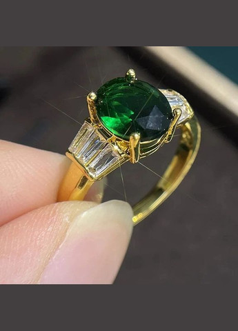 Медицинское золото кольцо с камнем зеленым и белыми фианитами размеры 15.5 Fashion Jewelry (290114044)