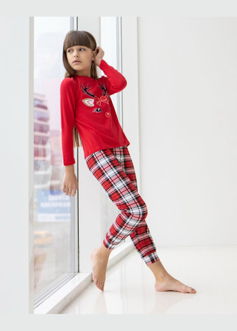Красная красная пижама на девочку со штанами в клетку Nicoletta
