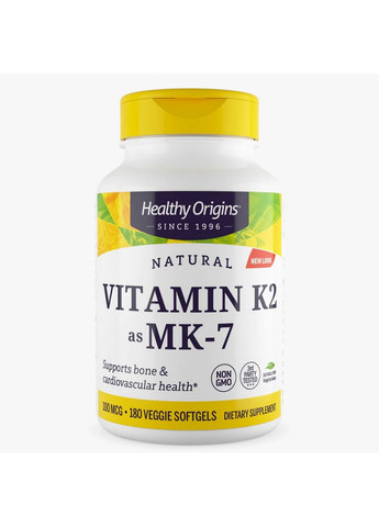 Витамины и минералы Vitamin K2 as MK-7 Natural 100 mcg, 180 вегакапсул Healthy Origins (293420671)