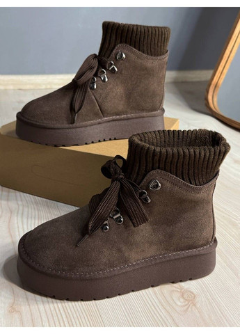 Уггі жіночі 007-7 замшеві шнурівка зі шкарпеткою коричневі Hengji (369094853)