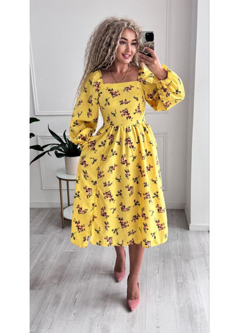 Желтое праздничный, повседневный, кэжуал женское платье с цветочным принтом. а-силуэт Style Point с цветочным принтом
