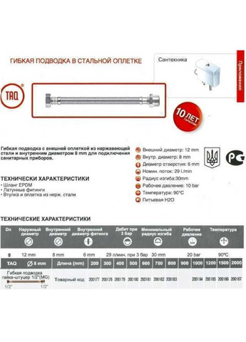 Шланг водяний 1/2″x1/2″ ЗВ 1,2м TAQ MG-1212-1200 200185 TUCAI (335426095)