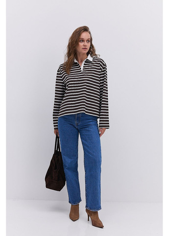 Жіночий лонгслів з коміром поло молочний в коричневу смужку Arjen (364967637)