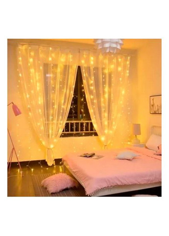 Светодиодная гирлянда штора на окно новогодняя гирлянда на шторы, Теплый белый, 3 на 3 м (3х3), 300 LED + Пульт, LED LIGHT No Brand (306621182)