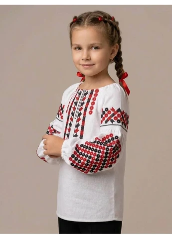 Біла вишиванка для дівчинки пацьорки біла Piccolo візерунок орнамент бавовна (383140763)