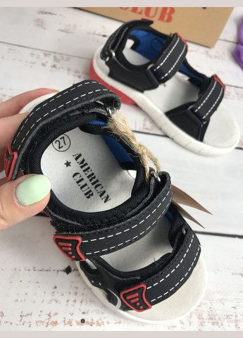 Цветные сандалии босоножки детские для мальчиков черно-красный (360) American Club на липучке