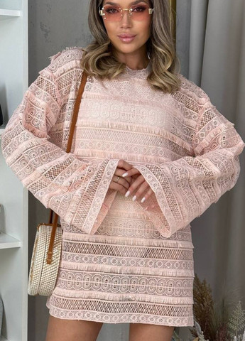 Розовое пляжное прозрачное миниплатье на купальник оверсайз Україна с абстрактным узором