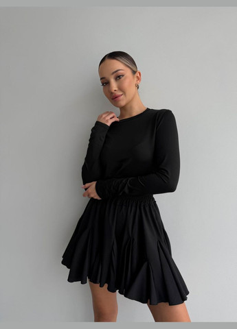 Черная коктейльный, карнавальный, откровенный, повседневная, кэжуал, вечерний однотонная короткая женская юбка мини с клиньями коричневая шоколадная No Brand