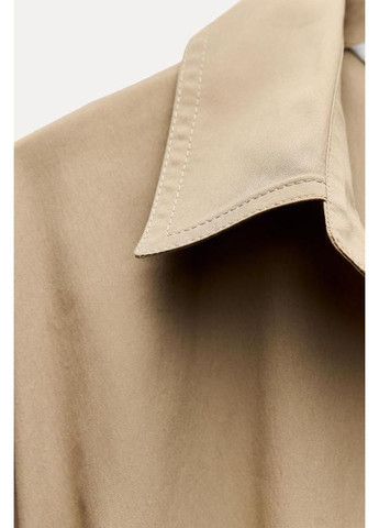 Бежевое короткое платье-рубашка с ремнём Zara