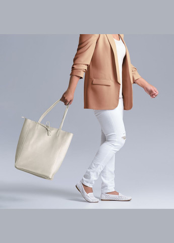 Шопер Бежевий - Італійська жіноча м’яка сумка-шопер із натуральної шкіри без підкладки на блискавці з внутрішньою кишенею TAKEASY (350612606)