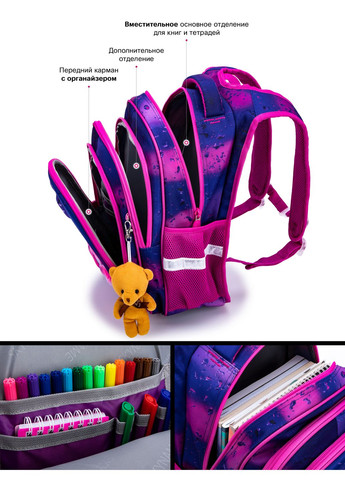 Шкільний рюкзак з ортопедичною спинкою для дівчинки фіолетовий /SkyName 37х30х18 см для початкової школи (R2-183) Winner (293504265)