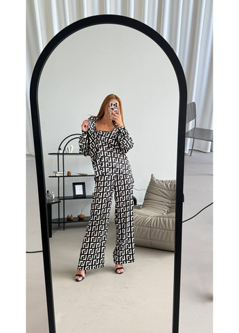 Чорно-біла жіноча шовкова піжама трійка Osoblyva