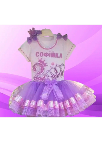 Білий святковий набір для дівчинки (спідниця, футболка, обруч) спідничний No Brand