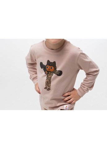 Бежева демісезонна лонгслів патріотичний з принтом котик з джавеліном для хлопчиків Ginger Cat