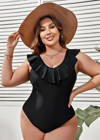Чорний літній купальник суцільний kerry plus size 0xl (7033) суцільний FS