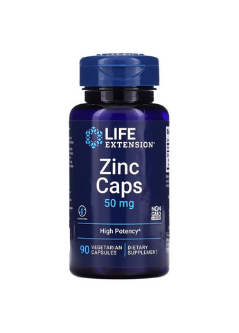 Вітаміни та мінерали Zinc 50 mg, 90 вегакапсул Life Extension (293337954)