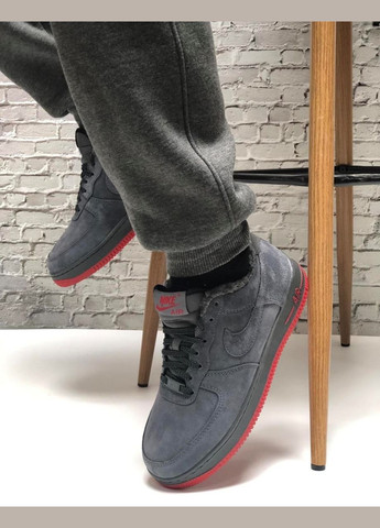 Сірі Зимовий кросівки зимові чоловічі nike air force 1 winter low gray red fur | найк аір форс 1 низькі сірі червоні з хутром No Brand