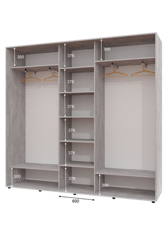 Шкаф-купе трехдверный 270*45*230 см Индастриал 3 двери ДСП + Зеркало + ДСП ШК-04 Алекса (360479523)