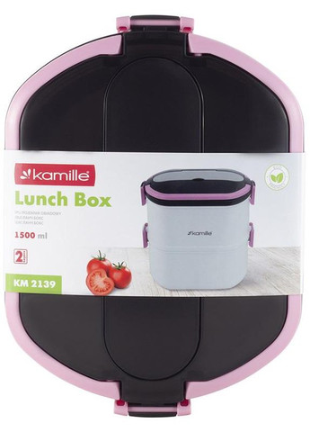 Ланч-бокс Snack 1500мл двухуровневый, пластик и нержавеющая сталь, розовый Kamille (372174287)
