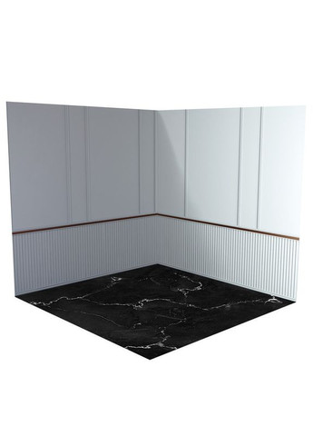 Вініловий фотофон 3D для зйомки, сіра панельна стіна, підлога темне дерево і чорний мармур, 50×50 см, №58357 PhotoVinyl (354356951)