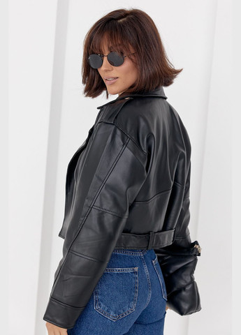 Черная демисезонная женская куртка-косуха из кожзама 00005 Lurex