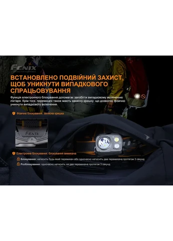 Ліхтар налобний алюмінієвий 60х47х33 мм білий червоний Fenix (393510308)