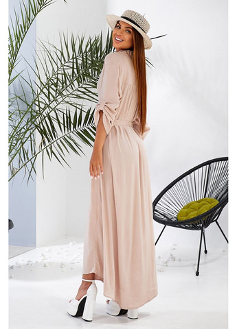 Бежевое праздничный женское просторное платье с патами и поясом (ll216450089) LadyLike