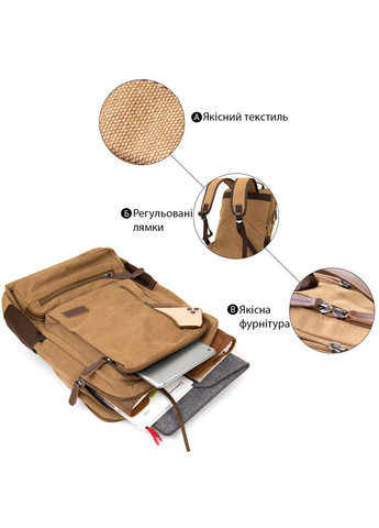 Рюкзак текстильный дорожный унисекс на два отделения 20614 Песочный Vintage (331913099)