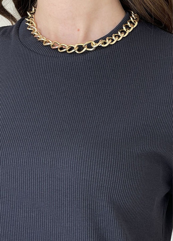 Серое повседневный демисезонное платье в рубчик ниже колен с боковыми разрезами платье-свитшот Merlini однотонное