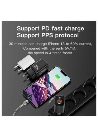 Зарядное устройство (ECTPQS-ZTB01) Essager 1xUSB + 1xUSB-C PD30W black (369878767)