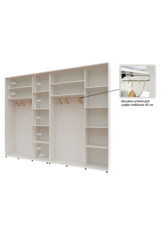 Шкаф-купе четырехдверный Комфорт Мебель 300*45*210 см Белый ДСП + Зеркало + Зеркало + ДСП Стандарт Комфорт Меблі (360449668)