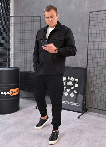 Черный костюм в стиле oversize джогеры и рубашка на заклепках ShopnGo