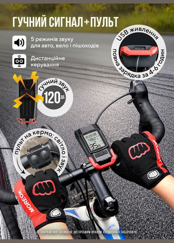 Фара велосипедна акумуляторна 4000mAh велофара з комп'ютером та сигналом / ліхтар на велосипед Зелений 73562 OnePro (335879907)