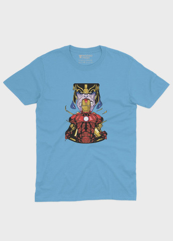 Голубая демисезонная футболка для мальчика с принтом супергероя - железный человек (ts001-1-lbl-006-016-023-b) Modno