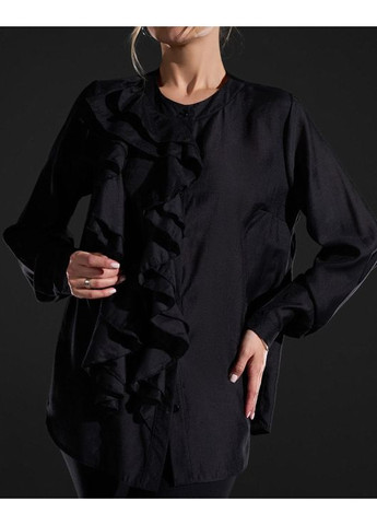 Черная вечерний рубашка однотонная ISSA PLUS с длинным рукавом