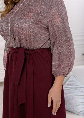 Бордовое праздничный, коктейльное платье с люрексом клеш, колокол No Brand однотонное