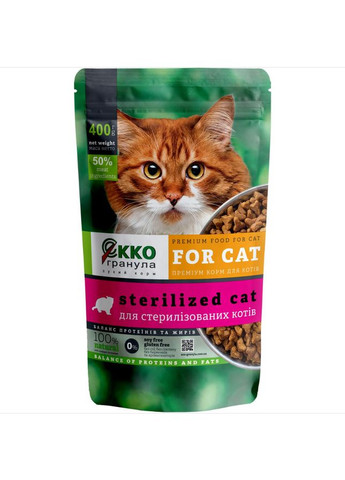 Сухой корм для стерилизованных котов Ekko гранула 400 г Екко Гранула (266274701)