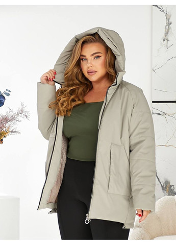 Бежева зимня зимова куртка з капюшоном Україна