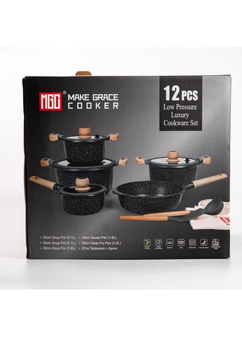 Набор посуды для приготовления комплект из 4 кастрюль, сотейника и сковороды, Черный MGC (340907781)