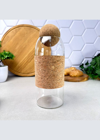 Висока скляна банка з корковою кришкою-кулькою 1.2 л Cork No Brand (315633473)