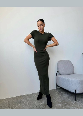 Черное базовое приталенное платье до пола из турецкой ткани, чрного цвета платье с коротким рукавом No Brand однотонное