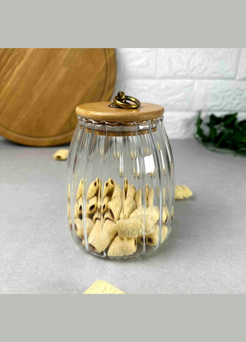 Стеклянная банка с бамбуковой крышкой 1л с кольцом на крышке Wave Hell (303212331)