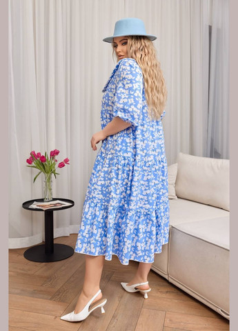 Голубое женское свободное платье из софта цвет голубой р.50/52 451166 New Trend