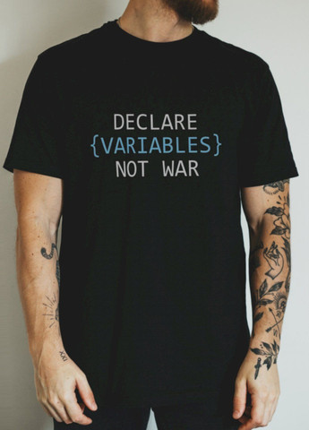 Черная футболка черная мужская "declare {variables} not war" Ctrl+