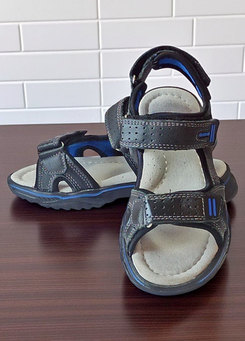 Черные спортивные, повседневные открытыте кожаные босоножки сандалии для мальчика Clibee на липучке