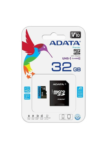 Карта памяти microSDHC (UHS-1) 32Gb Class 10 A1 (R-100Mb/s) (adapter SD) (AUSDH32GUICL10A1-RA1) ADATA Premier (357475146)