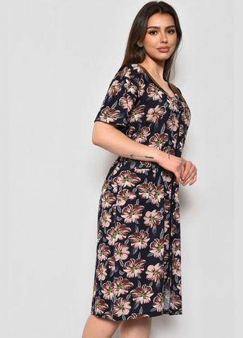 Халат женский полубатальный с цветочным принтом темно-синего цвета Let's Shop (280777189)