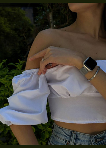 Белый базовый топ из коттона в универсальном размере 42-46 с коротким рукавом No Brand 240 (328004165)